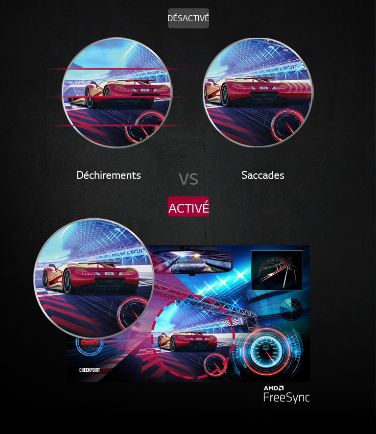 écran avec déchirures et saccades sans FreeSync contre écran clair avec AMD FreeSync™