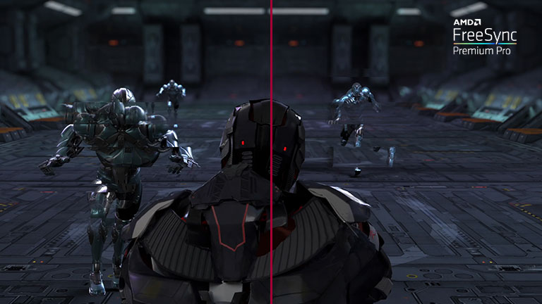 Comparaison de deux images avec le mode Désactivé (OFF) et AMD FreeSync Premium Pro