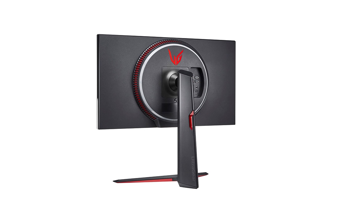 LG Moniteur de jeu 27'' UHD 4K UltraGear™ Nano IPS 1 ms (GtG) avec VESA DSC, Vue arrière en perspective 1 avec Sphere Lighting 2.0 en blanc et rouge, 27GN950-B, thumbnail 8