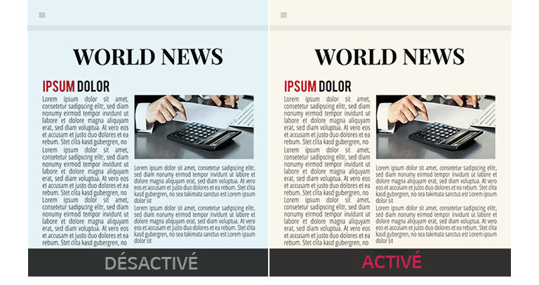 Image du moniteur avec moins de lumière bleue lorsque le mode lecture est activé, tandis que le moniteur émet beaucoup plus de lumière lorsque le mode lecture est désactivé