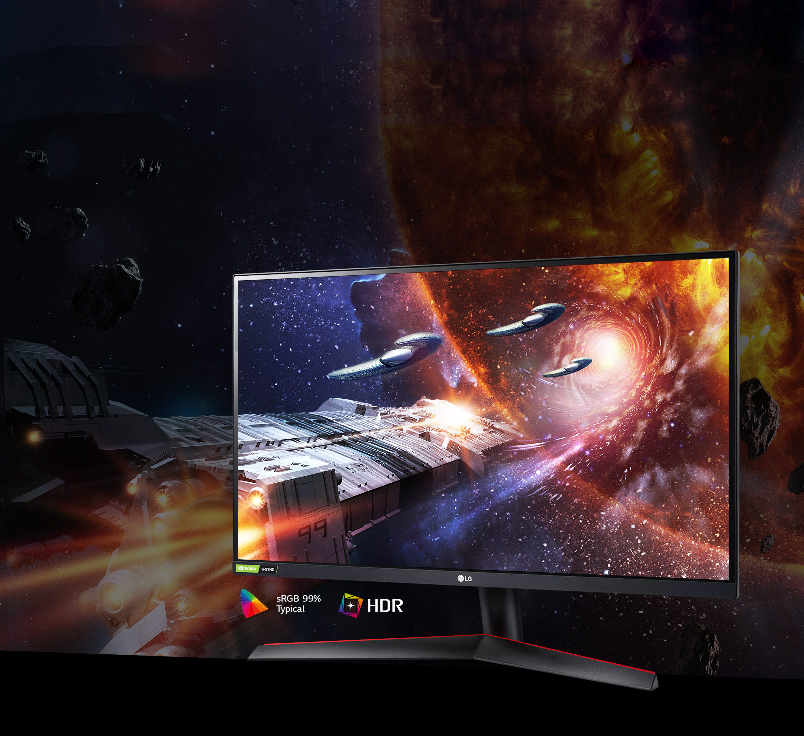 La scène de jeu est riche en couleurs et en contraste sur le moniteur pour une prise en charge de hdr10 avec Srgb à 99% (class.)