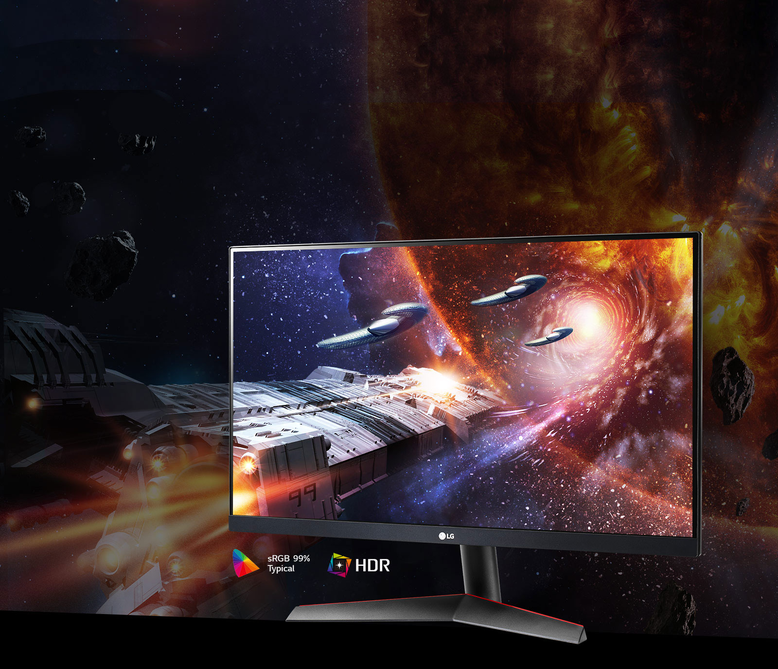 la scène de jeu est riche en couleurs et en contraste sur le moniteur pour une prise en charge de hdr10 avec srgb à 99% (class.)