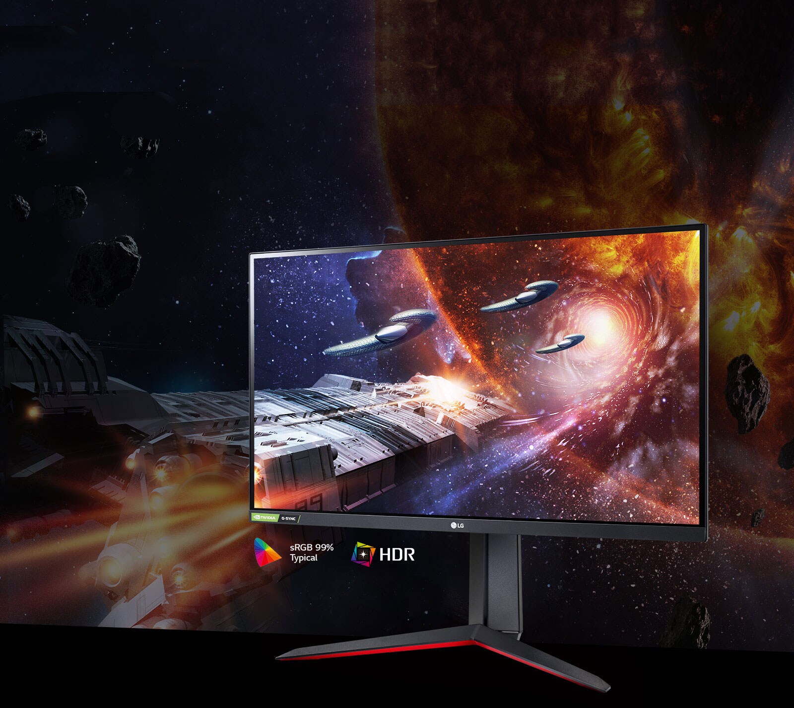 La scène de jeu est riche en couleurs et en contraste sur le moniteur pour une prise en charge de hdr10 avec Srgb à 99% (class.)