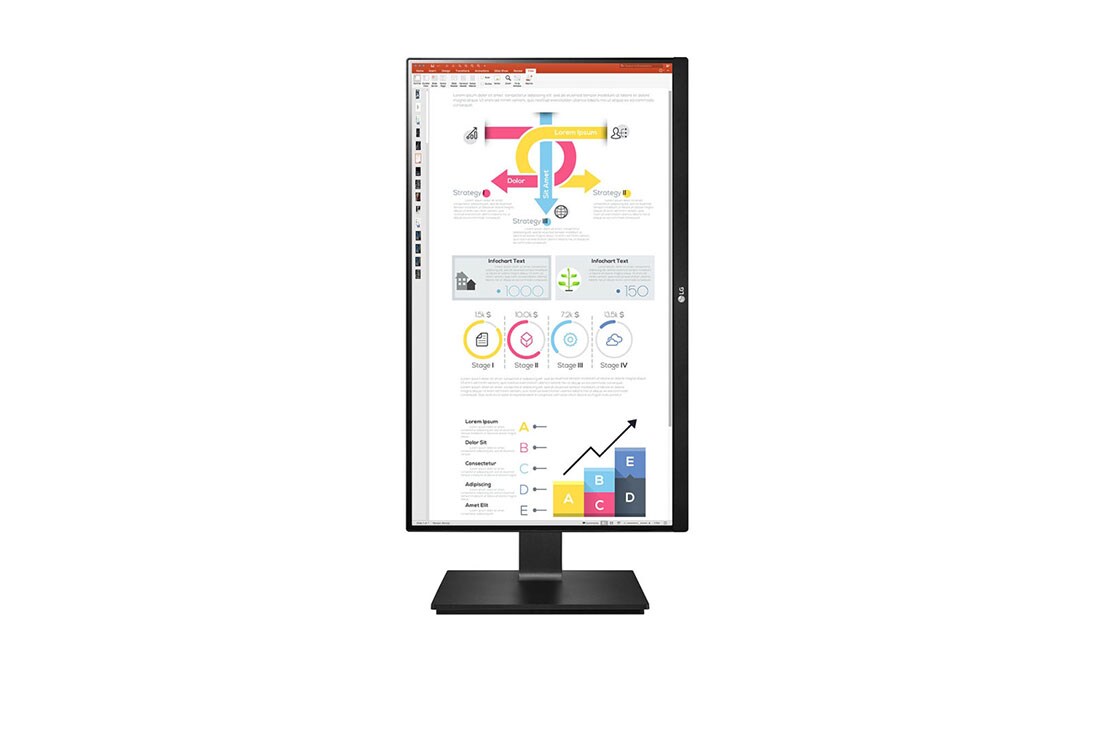 LG Moniteur IPS 23,8” QHD avec configuration en série et USB Type-C™, vue avant avec l’écran pivotant à 90 degrés dans une orientation portrait, 24QP750-B, thumbnail 10