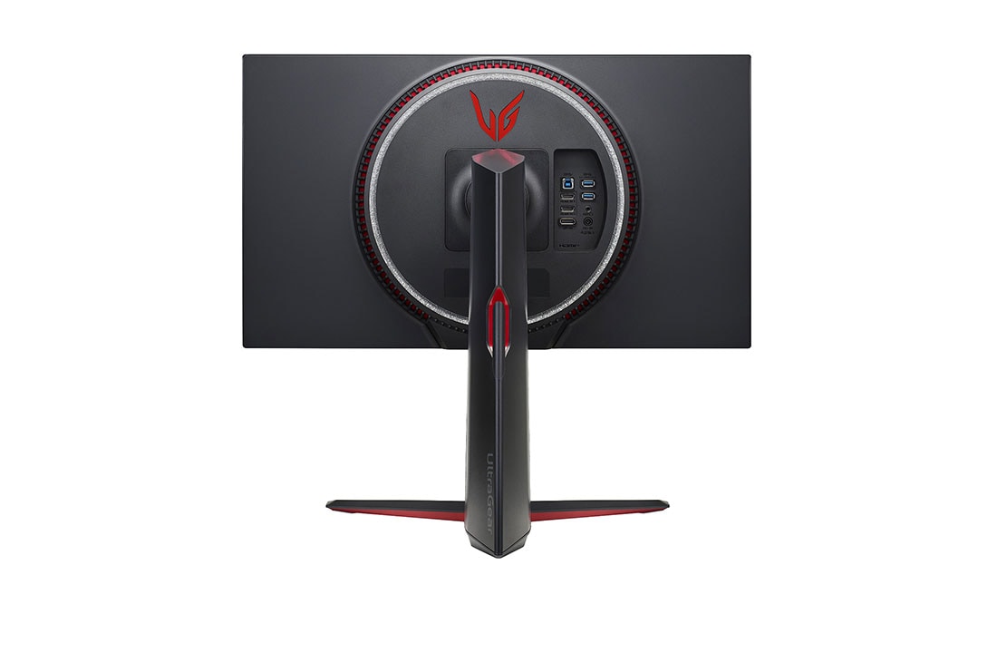 LG Moniteur de jeu 27'' UHD 4K UltraGear™ Nano IPS 1 ms (GtG) prenant en charge la 4K & 120 Hz à partir d’un port HDMI 2.1, vue arrière avec luminaires blancs allumés, 27GP950-B, thumbnail 6