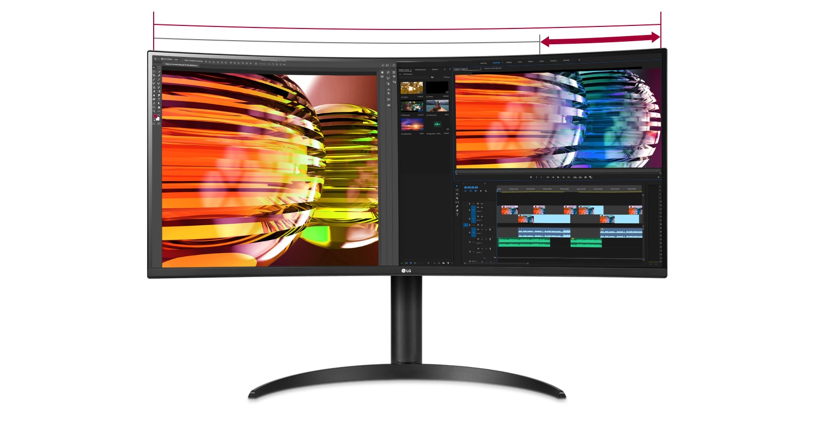 L’écran QHD 21:9 est la solution idéale pour la surveillance de grandes quantités d’images pour le montage vidéo, et de nombreux plugins audio et effets peuvent être affichés simultanément.