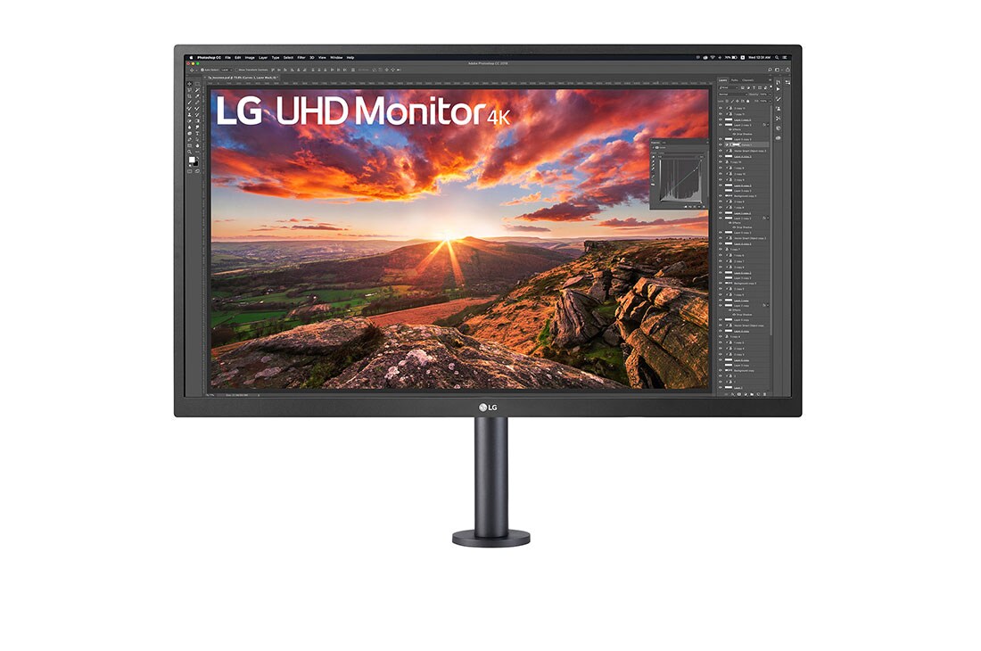 LG Écran IPS UHD 4K 27'' avec Ergo, vue de face avec le bras du moniteur au centre, 27UK580-B, thumbnail 2