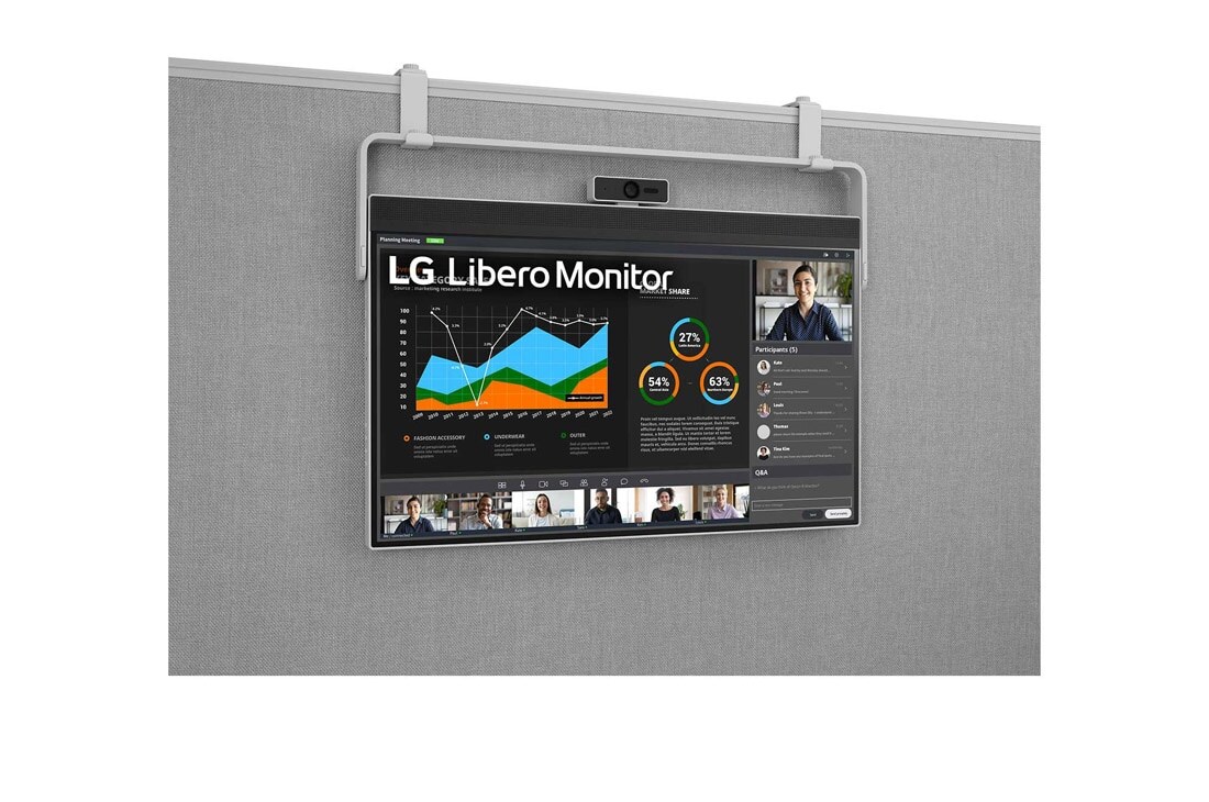LG Moniteur Libero 27 pouces QHD avec webcam Full HD détachable, vue en perspective de la suspension et de la webcam détachable, 27BQ70QC-S, thumbnail 3