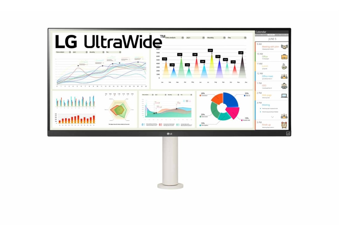 LG Moniteur 34'' 21:9 UltraWide™ FHD (2560 x 1080) avec support Ergo, vue de face avec le bras du moniteur au centre, 34WQ680-W, thumbnail 15