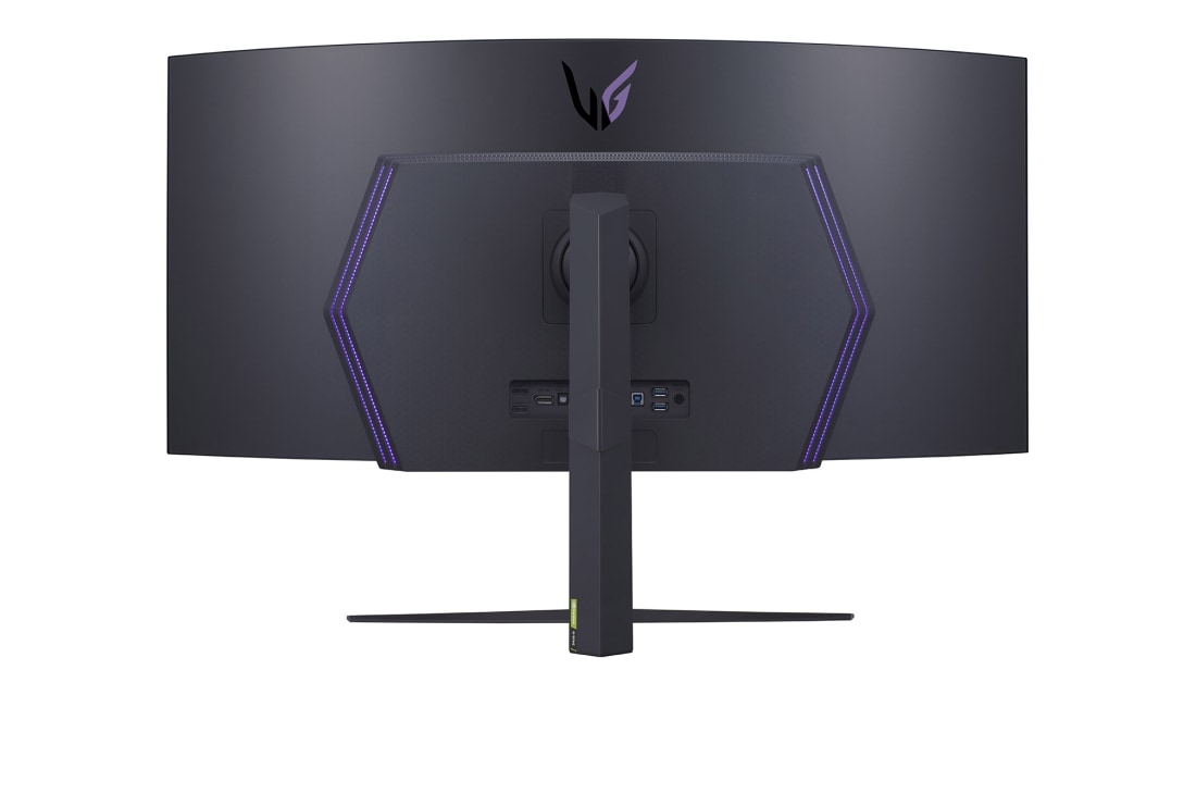 LG Moniteur de jeu UltraGear™ OLED de 45'' incurvé offrant une fréquence de rafraîchissement de 240 Hz et un temps de réponse de 0,03 ms (GtG), vue arrière avec voyants allumés, 45GR95QE-B, thumbnail 7