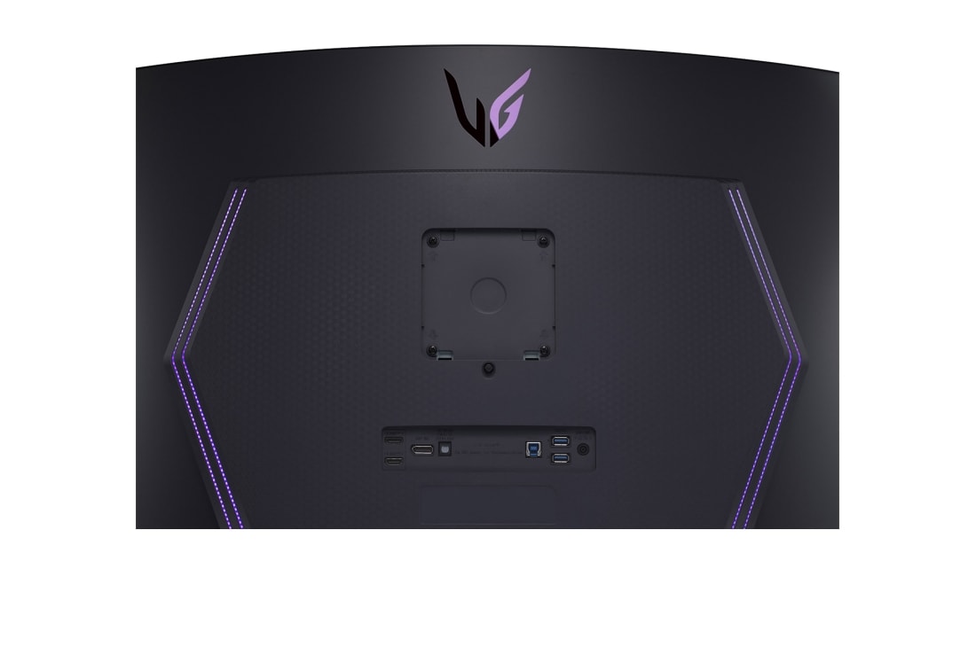 LG Moniteur de jeu UltraGear™ OLED de 45'' incurvé offrant une fréquence de rafraîchissement de 240 Hz et un temps de réponse de 0,03 ms (GtG), gros plan des ports avec voyants allumés, 45GR95QE-B, thumbnail 11