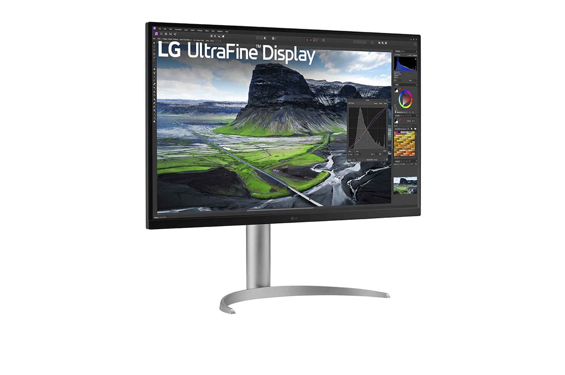 LG Moniteur noir UHD 4K Nano IPS de 31,5 pouces avec auto-étalonnage automatique, vue de côté de -15 degrés, 32UQ85R-W, thumbnail 3