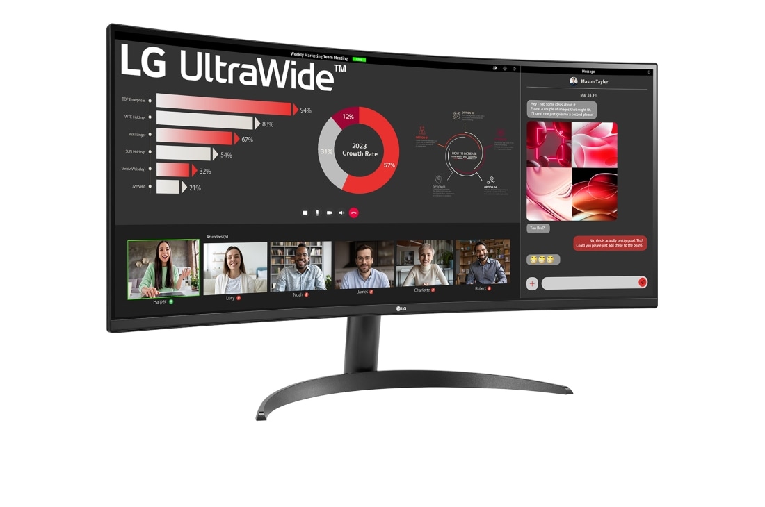 LG Moniteur 34'' 21:9 incurvé UltraWide™ QHD (3440x1440) Moniteur avec FreeSync™, vue latérale à +15 degrés, 34WR50QC-B, thumbnail 3