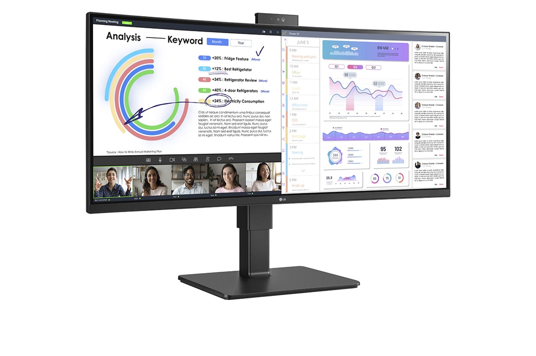 LG Moniteur IPS 34 po UltraWide™ WQHD (3440x1440) avec webcam et micro intégrés, vue latérale à +15 degrés avec webcam Full HD pousser-tirer, 34BQ77QC-B, thumbnail 5