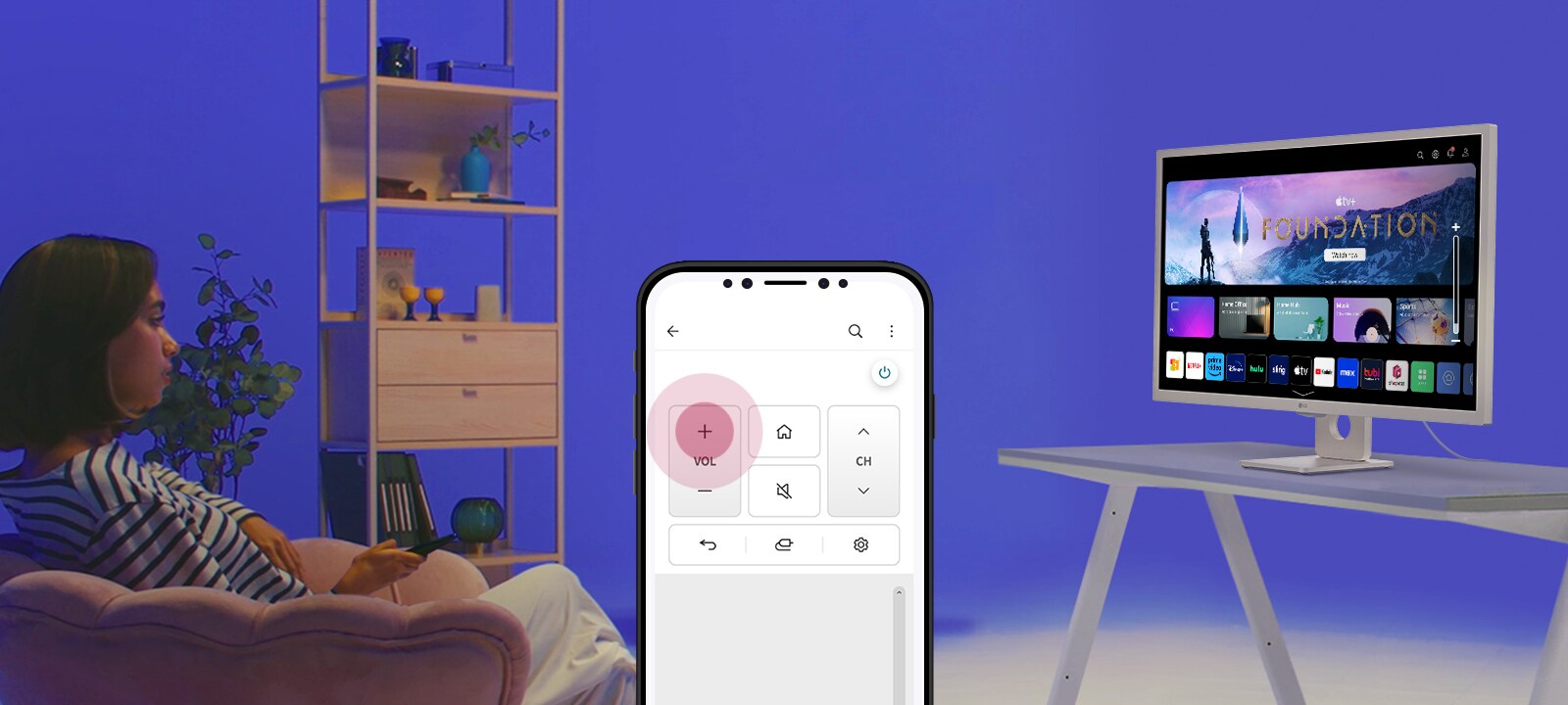Grâce à l’application ThinQ, vous pouvez utiliser des fonctionnalités clés d’une télécommande.