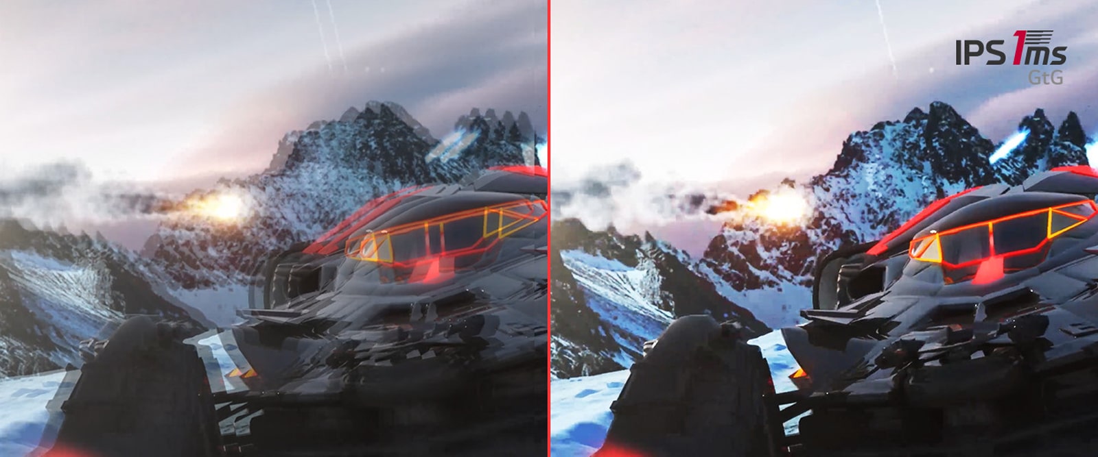 La vidéo compare les images consécutives avec IPS 5ms et IPS 1ms.