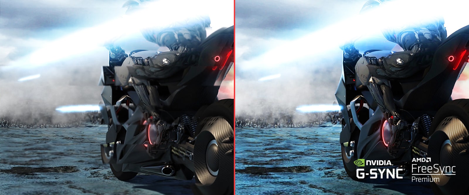 Cette vidéo montre des scènes de jeux compatibles avec G-SYNC et AMD FreeSync™ Premium avec moins de déchirures d’écran et de saccades.