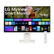 LG MyView Smart Monitor 4K UHD IPS 32 po avec webOS et webcam FHD intégrée, vue de face avec webcam et télécommande, 32SR85U-W, thumbnail 1