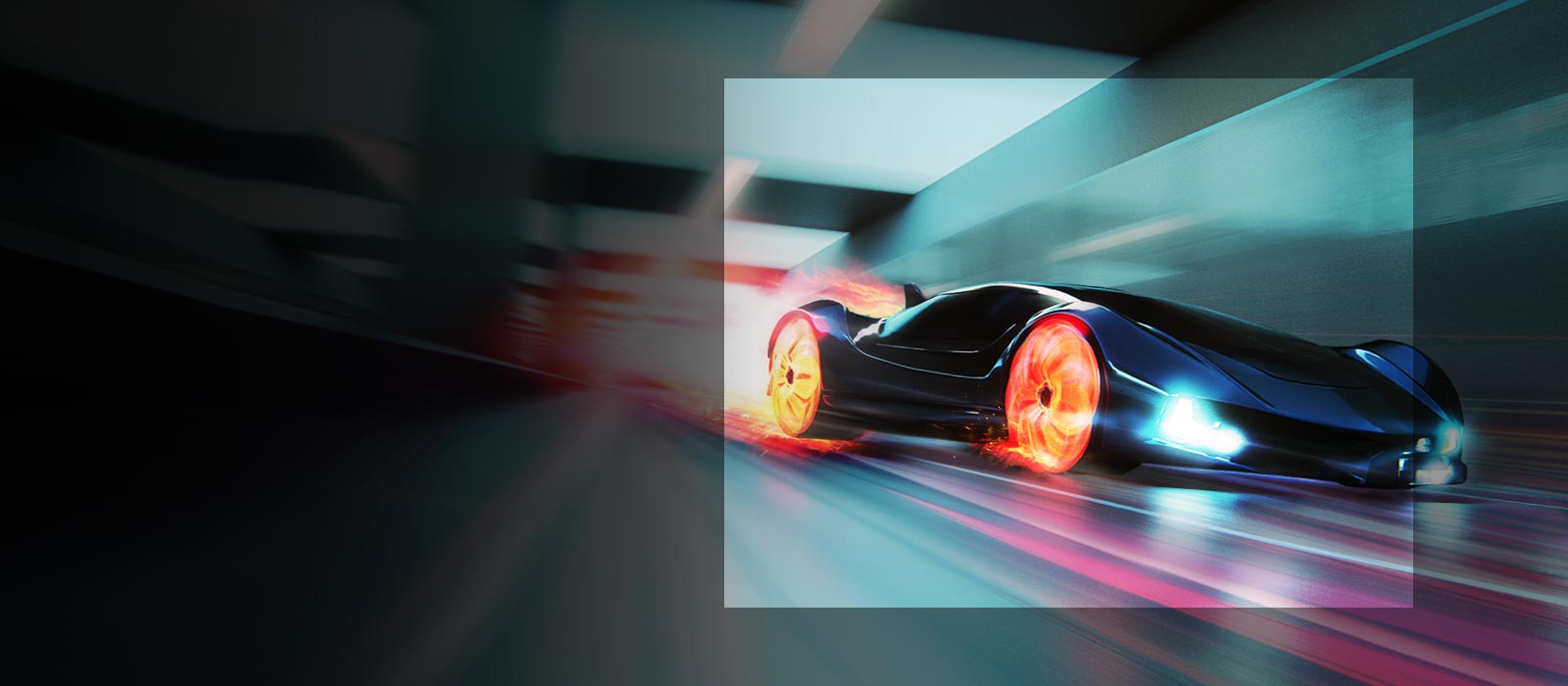 On voit une voiture roulant très vite, mais avec une image éclatante grâce à la technologie 1ms MBR.