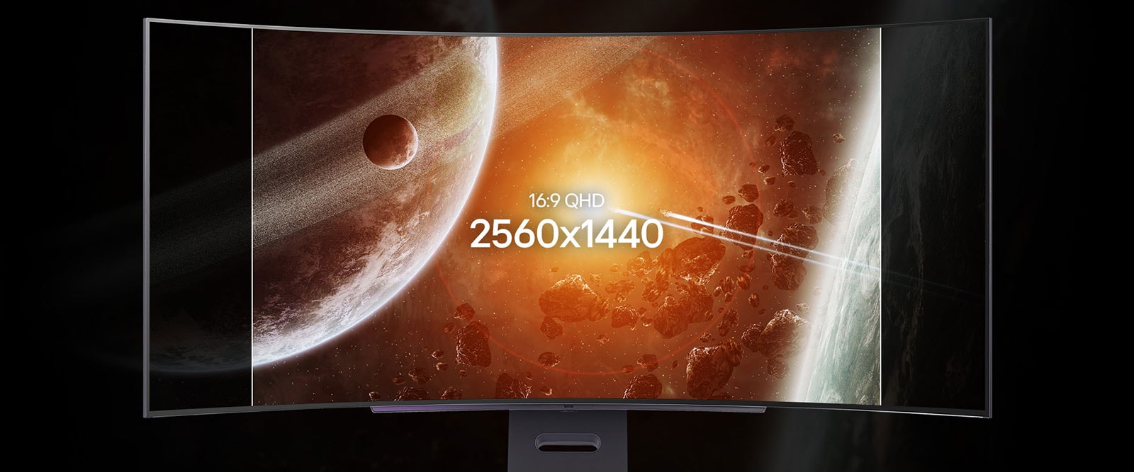 L’affichage passe de QHD à WQHD sur cette animation du moniteur.	