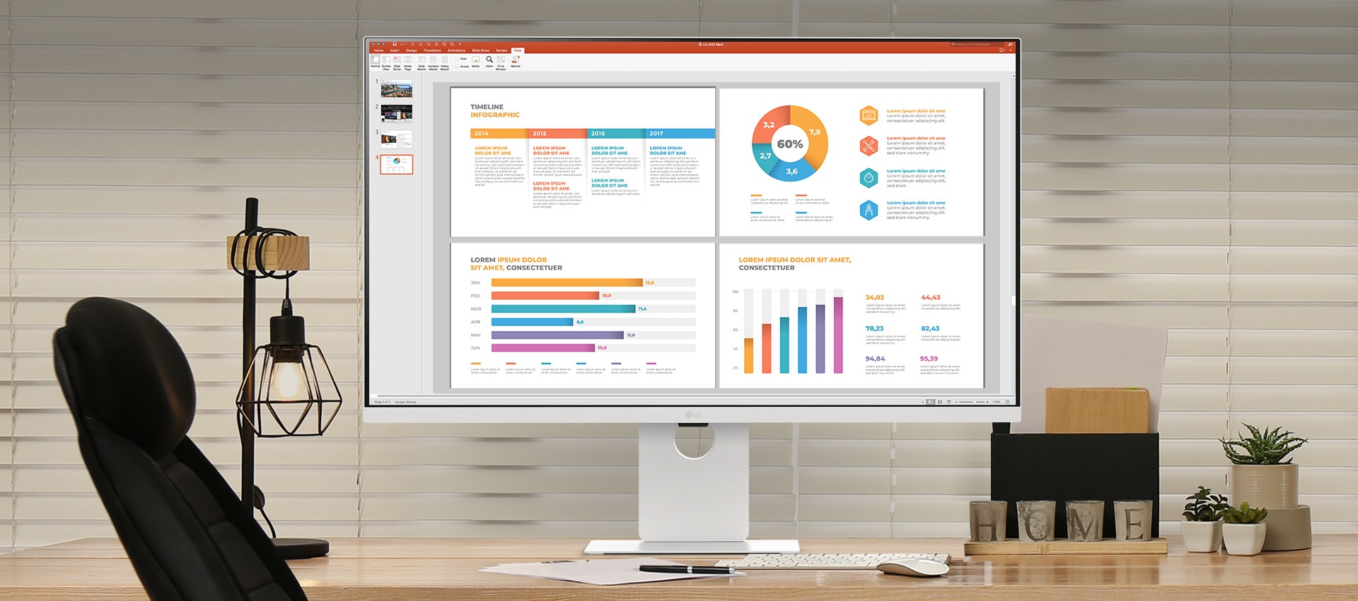 L’image montre un LG Smart Monitor sur le bureau, présentant du travail et des loisirs.