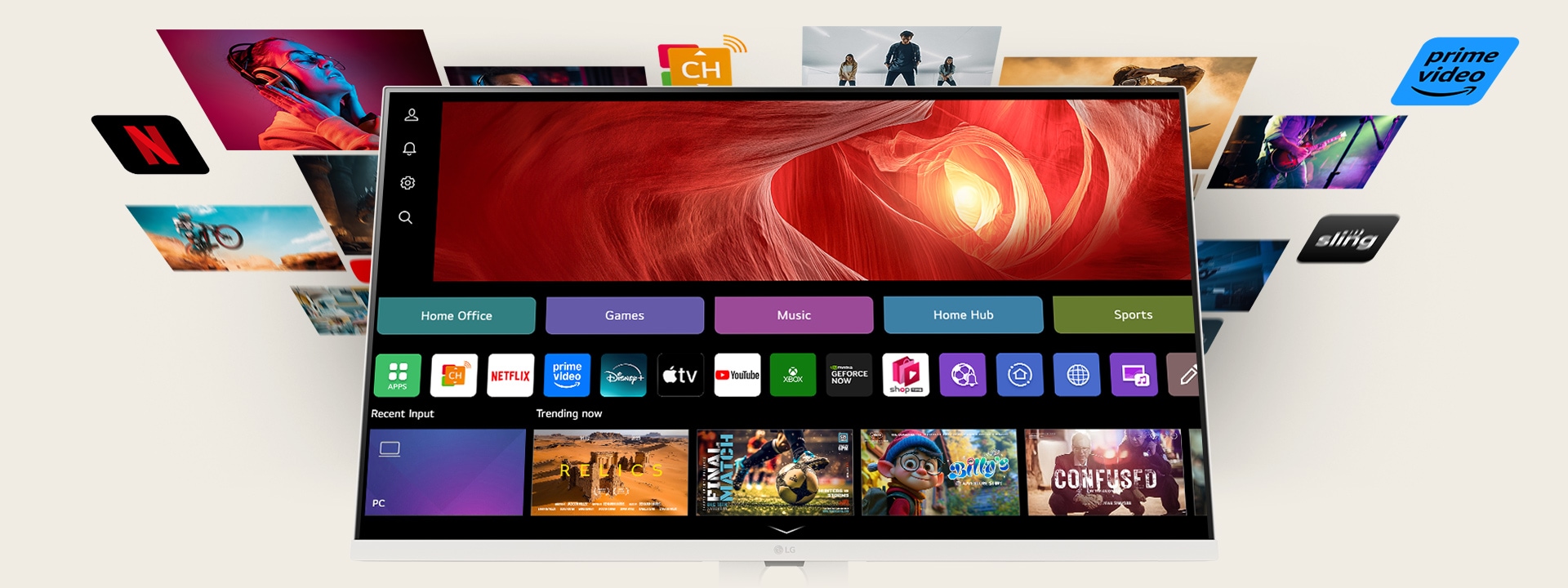 Une photo présentant divers contenus sur WebOS.