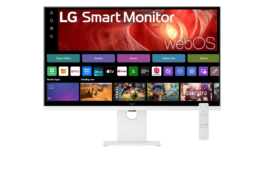 LG Smart Monitor IPS 4K UHD 36,5” avec webOS, vue avant avec télécommande, 37U730SA-W