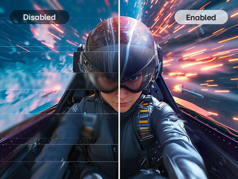 Comparaison d’image de jeu fluide - L’image de gauche présente des déchirures et l’image de droite est sans déchirures.