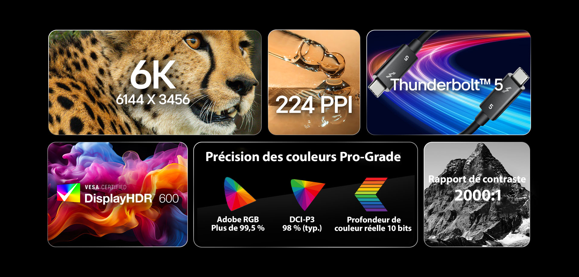 5&nbsp;images différentes avec du texte impliquant les fonctionnalités clés d’UltraFine