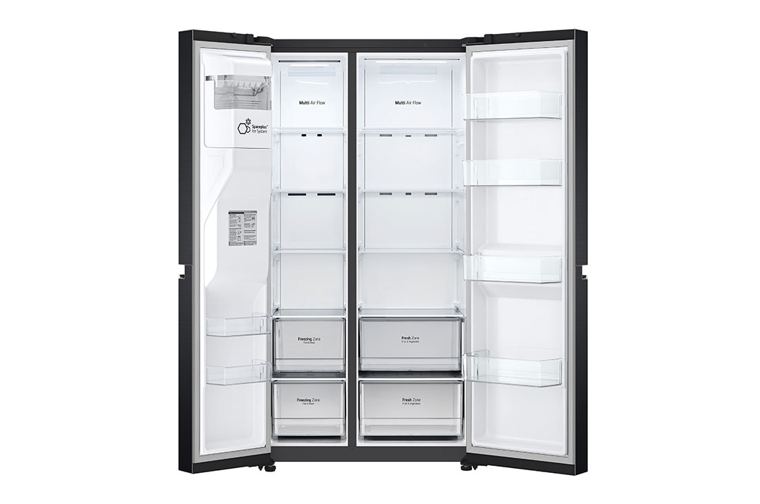 LG 635L capacité | DoorCooling+™ | Distributeur d'eau et de glaçons  | Total No Frost | Compresseur Linéare Inverter, Vue de face, ouvert, GSLV70MCTE, thumbnail 5
