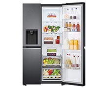 LG 635L capacité | DoorCooling+™ | Distributeur d'eau et de glaçons  | Total No Frost | Compresseur Linéare Inverter, vue de face du réfrigérateur ouvert sur les aliments, GSLV70MCTE, thumbnail 2