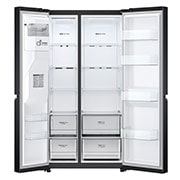 LG 635L capacité | DoorCooling+™ | Distributeur d'eau et de glaçons  | Total No Frost | Compresseur Linéare Inverter, Vue de face, ouvert, GSLV70MCTE, thumbnail 5