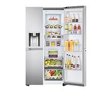LG 635L capacité | DoorCooling+™ | Door-in-Door™ | Distributeur d'eau et de glaçons  avec UVnano™ | Total No Frost | Compresseur Linéare Inverter , vue de face de droite du réfrigérateur ouvert, GSJV90BSAE, thumbnail 11
