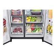 LG 635L capacité | InstaView™ Door-in-Door™ | DoorCooling+™ | Distributeur d'eau et de glaçons avec UVnano™ | Total No Frost | Compresseur Linéare Inverter, vue du bac multi-usage, GSXV91MCAE, thumbnail 6