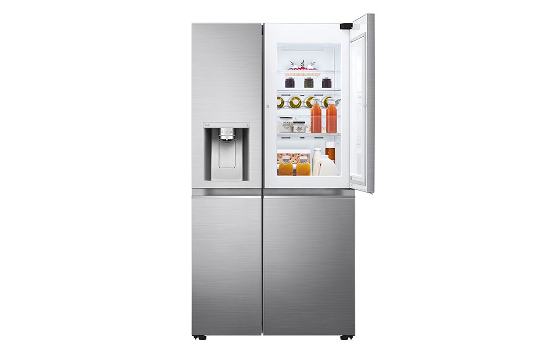LG Door-in-Door® | 635L capacité |Total No Frost | Compresseur Linéare Inverter, vue de face du réfrigérateur ouvert sur les aliments, GSJV71PZTE, thumbnail 3