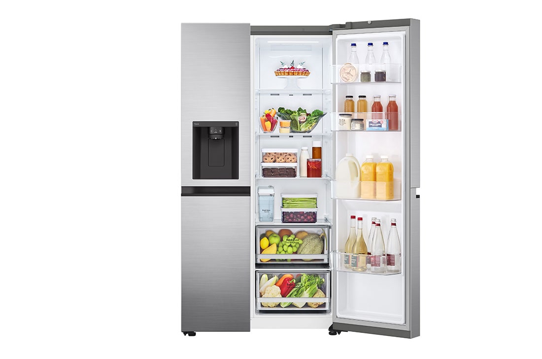 LG LinearCooling | 635L capacité |Total No Frost | Compresseur Linéare Inverter, vue de face du réfrigérateur ouvert sur les aliments, GSLV51PZXE, thumbnail 2