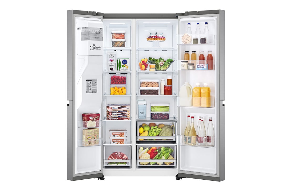 LG LinearCooling | 635L capacité |Total No Frost | Compresseur Linéare Inverter, vue de face du réfrigérateur ouvert sur les aliments, GSLV51PZXE, thumbnail 3