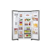 LG LinearCooling | 635L capacité |Total No Frost | Compresseur Linéare Inverter, vue de face du réfrigérateur ouvert sur les aliments, GSLV51PZXE, thumbnail 3