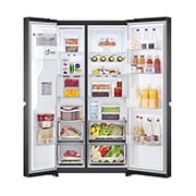 LG 635L capacité | DoorCooling+™ | FRESHBalancer™ | Distributeur d'eau et de glaçons | Total No Frost | Compresseur Linéare Inverter, pohled zepředu, otevřená s jídlem, GSLV71MCLE, thumbnail 2