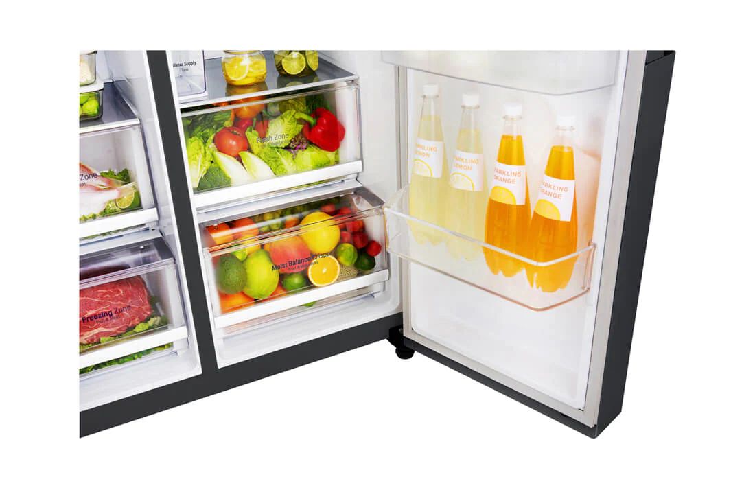 LG 625L contenu | Distributeur d’eau et de glaçons | Moist Balance Crisper™ | Total No Frost | Compresseur Linéare Inverter, ACCÈS RAPIDE, VOIR L’INTÉRIEUR, GSL761MCXV, thumbnail 3