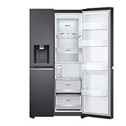 LG 635L capacité | DoorCooling+™ | Moist Balance Crisper | Fresh Balancer™ | Distributeur d'eau et de glaçons avec UVnano™ | Total No Frost | Compresseur Linéare Inverter, vue de face de droite du réfrigérateur ouvert, GSLV91MCAD, thumbnail 11