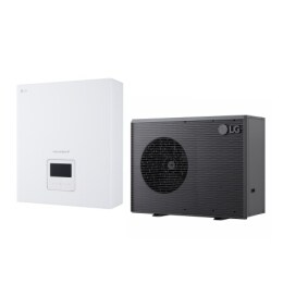 Nouvelle pompe à chaleur air-eau THERMA&nbsp;V&nbsp;LG de couleur noire conçue avec une grille ondulée grise2