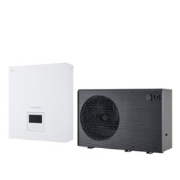 Nouvelle pompe à chaleur air-eau THERMA&nbsp;V&nbsp;LG de couleur noire conçue avec une grille ondulée grise2