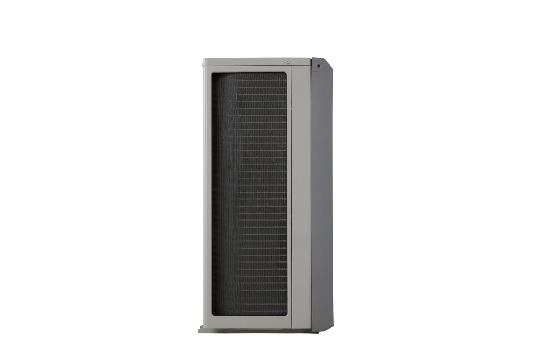 LG R32 Monobloc S II, 1&nbsp;Ø, 7&nbsp;kW, Pompes à chaleur air-eau LG HM071MRS UA40, vue latérale gauche d’une unité extérieure noire dotée d’une grille ondulée grise., HM071MRS UA40, thumbnail 8