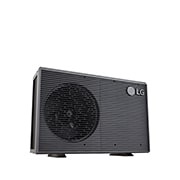 LG R32 Monobloc S II, 1&nbsp;Ø, 7&nbsp;kW, Pompes à chaleur air-eau LG HM071MRS UA40, vue latérale inférieure gauche d’une unité extérieure noire dotée d’une grille ondulée grise., HM071MRS UA40, thumbnail 5