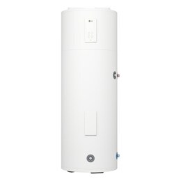 Vue avant du réchauffeur d’eau à pompe à chaleur LG WH15ESF0.HA en blanc essence avec un design à fixation murale.2