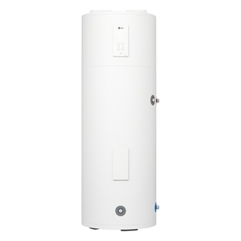 Vue avant du réchauffeur d’eau à pompe à chaleur LG WH15ESF0.HA en blanc essence avec un design à fixation murale.1