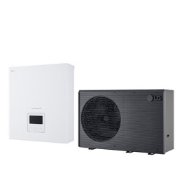 Nouvelle pompe à chaleur air-eau THERMA&nbsp;V&nbsp;LG de couleur noire conçue avec une grille ondulée grise2