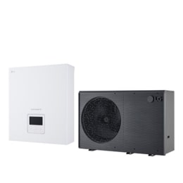 Nouvelle pompe à chaleur air-eau THERMA&nbsp;V&nbsp;LG de couleur noire conçue avec une grille ondulée grise2