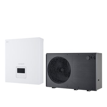 Nouvelle pompe à chaleur air-eau THERMA&nbsp;V&nbsp;LG de couleur noire conçue avec une grille ondulée grise1